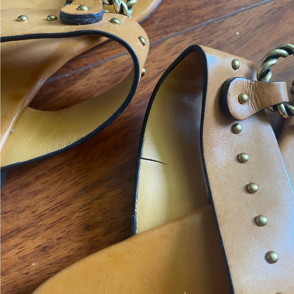 Tory Burch Tan/Mustard Color Sandals Size 7.5 -damage - Picture 4 of 5